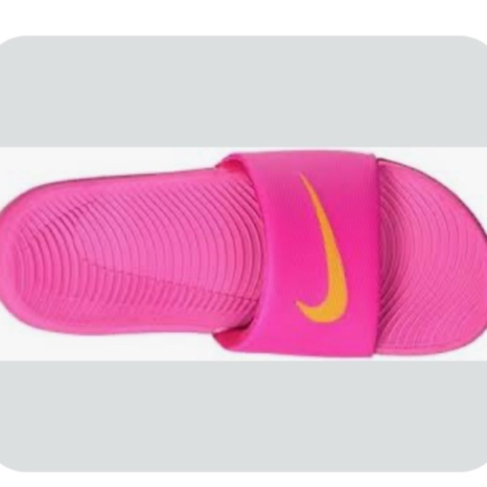 Nike Kawa Bright Pink Slides with Yellow Logo